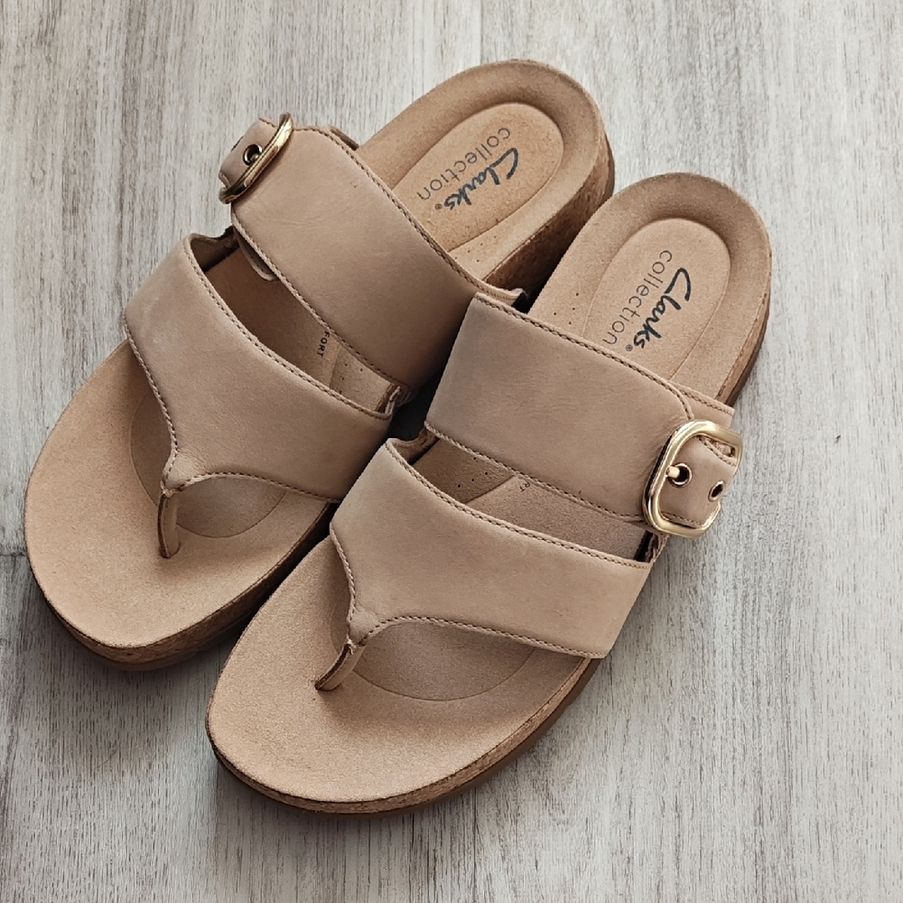 Clarks Women's Beige Buckle Sandals 9M